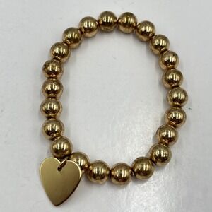 Vintage Boho Gold Beaded Stretch Bracelet Set Heart & Moon Charms 6-Piece Lot